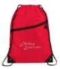Robin Drawstring Polyester Bag with Front Zipper Pocket - Red