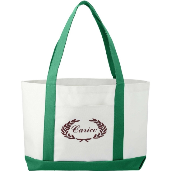 Large Canvas Boat Tote Bag - White w_Green Trim