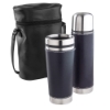 Leatherette Tumbler / Vacuum Bottle Set - Navy