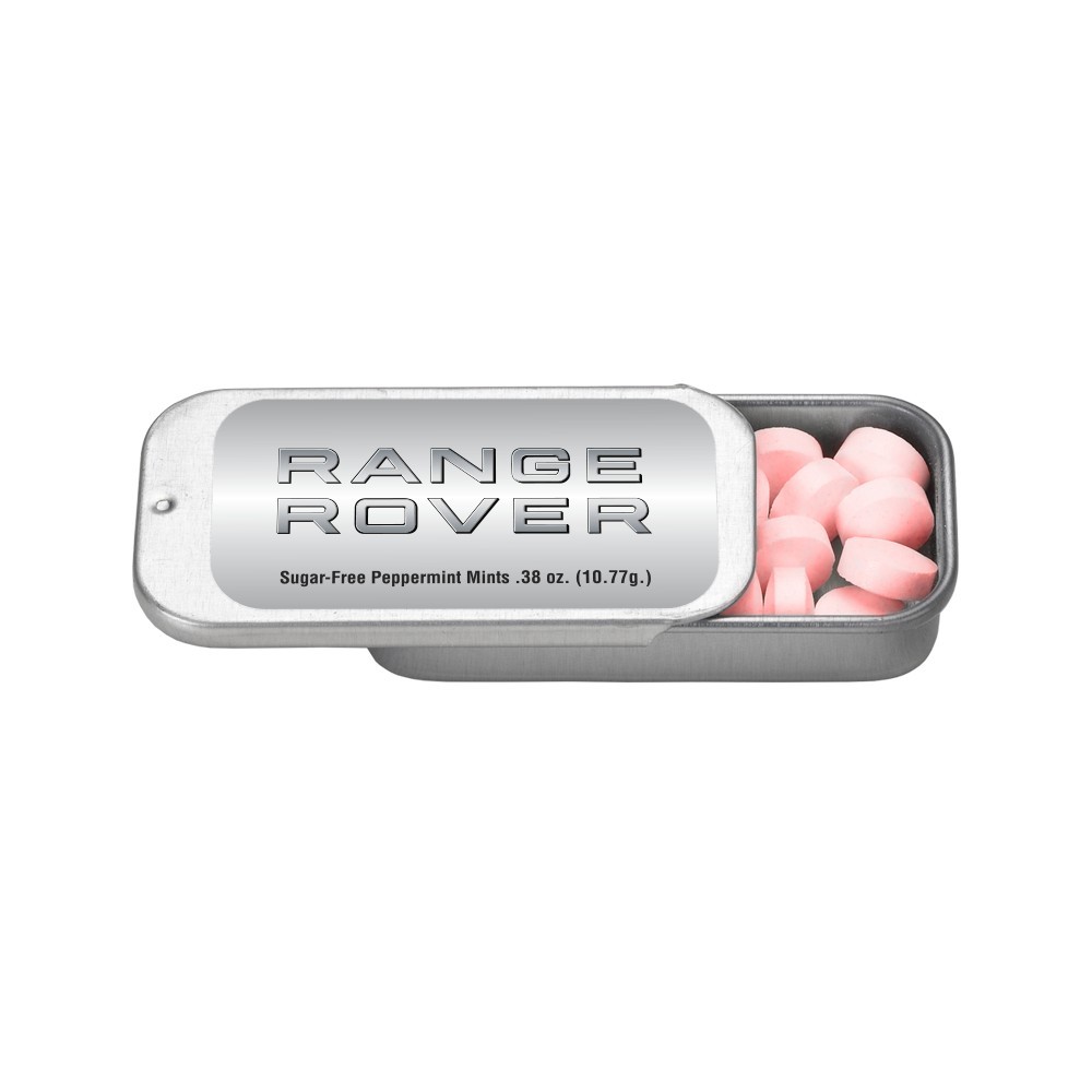 Custom 2 x 1 Small Silver Rectangular Slider Tin with Mints printed ...