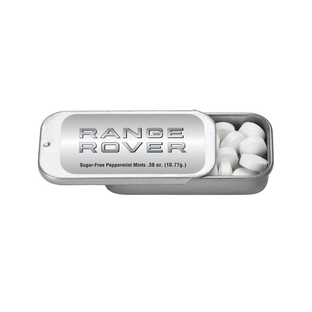 Custom 2 x 1 Small Silver Rectangular Slider Tin with Mints printed ...