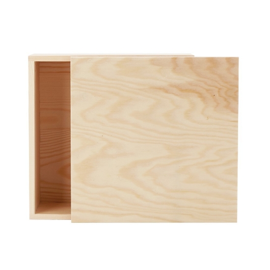 8" x 8" x 3.5" Large Square Wooden Box - FRONT_Front