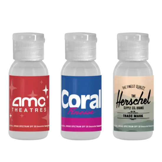 1 oz. SPF 30 Sunscreen in Clear Round Bottle - Group