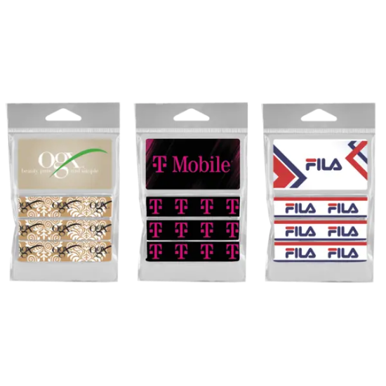 3-Piece Dye-Sublimated Fold-Over Elastic Hair Ties w/ Card Holder (Includes