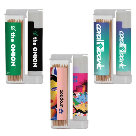 Wooden Toothpicks in a Rectangular Flip-Top Duo w/ SPF 15 Lip Balm