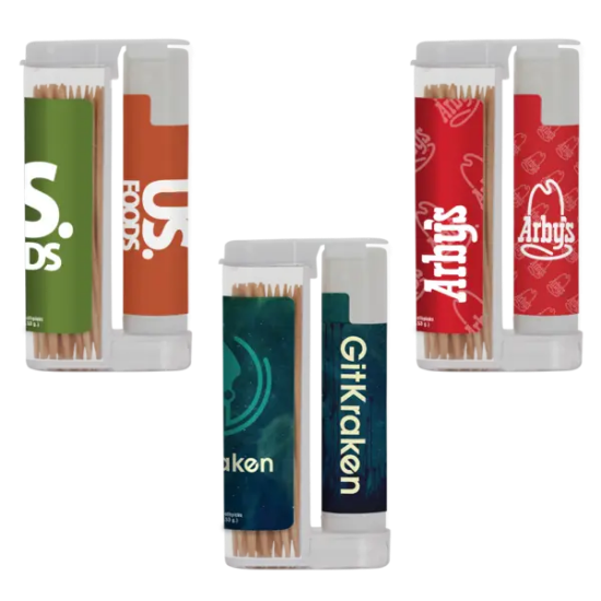 Wooden Toothpicks in a Rectangular Flip-Top Duo w/ Natural Lip Moisturizer