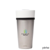 Perka Linden 14 oz. Double Wall Ceramic Tumbler w/ Stainless Steel Outer - White
