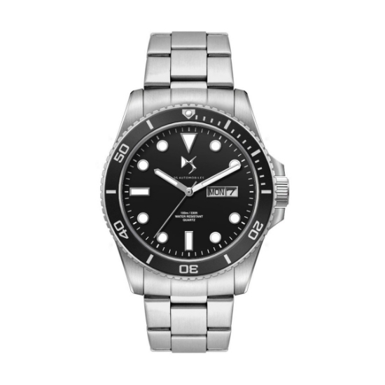 42.5mm, Ss, Silver Case, Bk Bezel, 3-Hand Mvt, Day-Dte