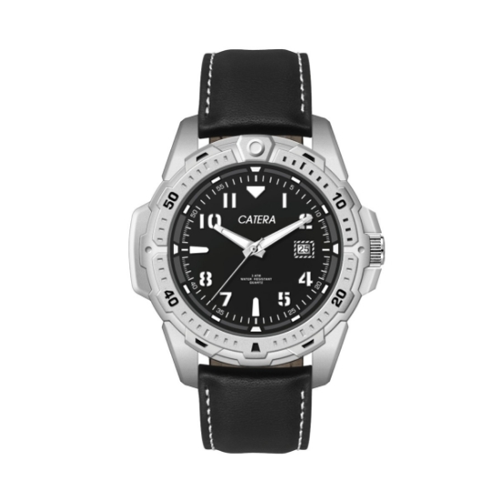 Wc5910 45mm Metal Matte Silver Case, 3 Hand, Dte Display, Black Dial, Leather Strap, Flat Mineral Cr
