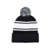 Knit Beanie With Pom Pom - Black-White