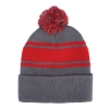 Knit Beanie With Pom Pom - Gray-Red