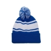 Knit Beanie With Pom Pom - Blue-Navy-White