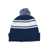 Knit Beanie With Pom Pom - Blue-Reflex-White