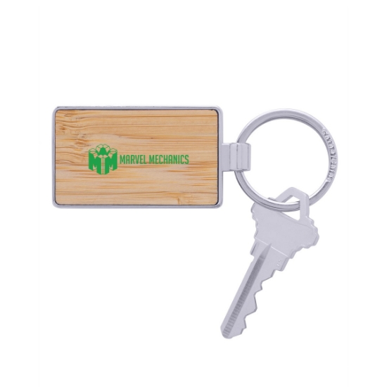 Bamboo & Metal Rectangle Keychain