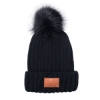 Knit Beanie With Fur Pom Pom - Black