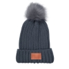 Knit Beanie With Fur Pom Pom - Gray