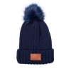 Knit Beanie With Fur Pom Pom - Blue-Navy