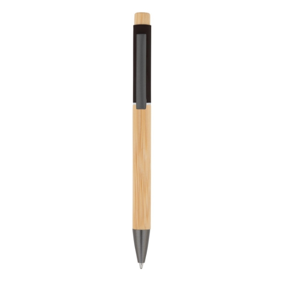 Bamboo Barrel with Gunmetal Clip Pen - Black