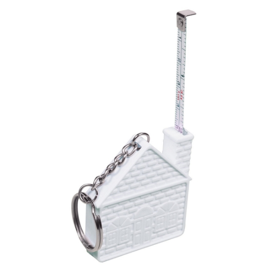 House Tape Measure Key Chain 3' - White