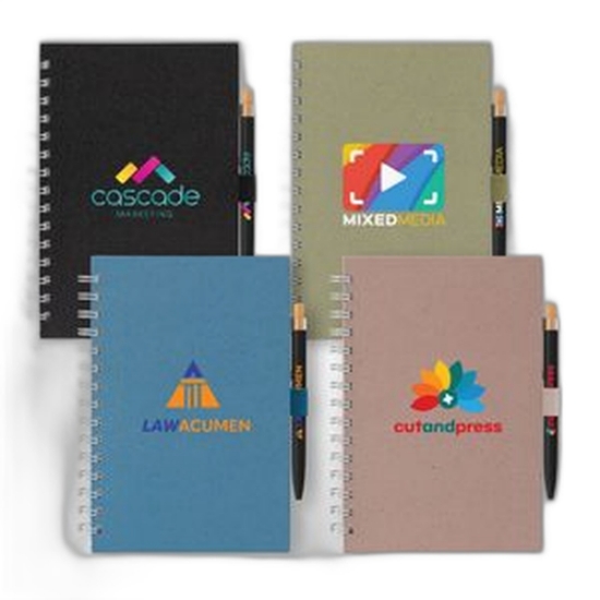 Terra Recycled Milk Carton Hard Cover Spiral A5 Notebook & Reborn Pen Set - Full-Color Inkjet - Black