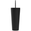 Spire - 24 oz Soft Touch Double Wall Recycled Plastic Tumbler w/ Straw - Silkscreen - Black