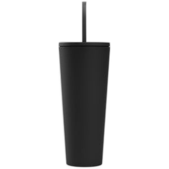 Spire - 24 oz Soft Touch Double Wall Recycled Plastic Tumbler w/ Straw - Full-Color Inkjet - Black