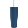 Spire - 24 oz Soft Touch Double Wall Recycled Plastic Tumbler w/ Straw - Full-Color Inkjet - Navy Blue