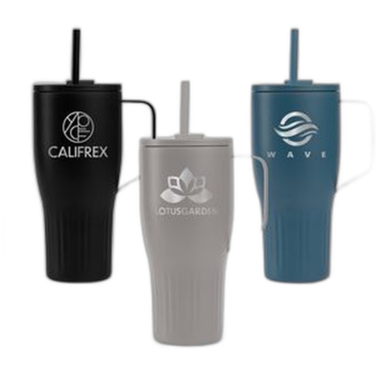 Majesty Recycled Stainless Steel Straw Tumbler - 30 oz. - Laser - Black