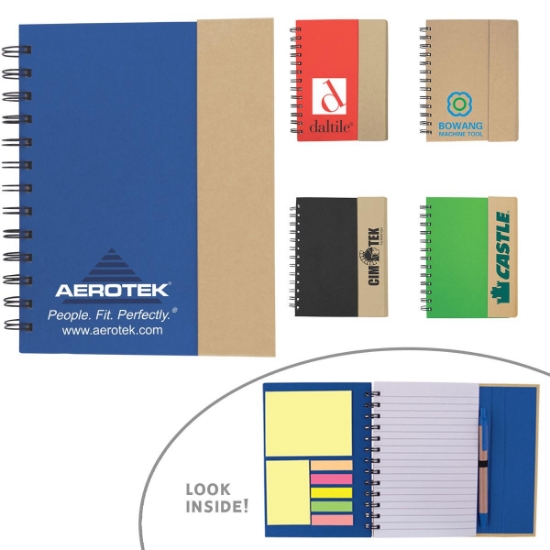 Custom Eco-Recycled Journal w/Sticky Notes & Flags with Logo JK-1853