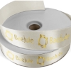 Promotional 1 1/2 Badge Satin Ribbon - 25yd Roll - Foil Print Eggshell Beige FP50BAR1525