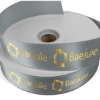 Promotional 1 1/2 Badge Satin Ribbon - 25yd Roll - Foil Print Silver FP50BAR1525