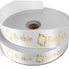 Promotional 1 1/2 Badge Satin Ribbon - 50yd Roll - Foil Print White FP50BAR1550