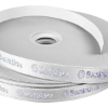 Promotional 5/8 Badge Satin Ribbon - 25yd Roll - Foil Print White FP50BAR5825