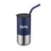Promotional 16 Oz. Double Wall Tumbler with Straw Navy Blue/Silver DRK1