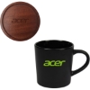 Promotional 16 Oz. Ceramic Mug with Lid/Coaster Black/Wood Brown DRK35