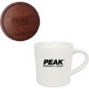 Promotional 16 Oz. Ceramic Mug with Lid/Coaster White/Wood Brown DRK35