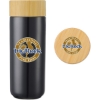 Promotional 10 Oz. Double Wall Ceramic Mug with Bamboo Lid Black/Wood Brown DRK39