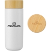 Promotional 10 Oz. Double Wall Ceramic Mug with Bamboo Lid White/Wood Brown DRK39