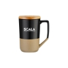 Promotional 15 Oz. Two Tone Ceramic Mug with Lid Black/Tan/Wood Brown DRK41
