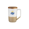 Promotional 15 Oz. Two Tone Ceramic Mug with Lid White/Tan/Wood Brown DRK41