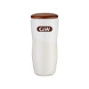 Promotional 12 Oz. Double Wall Ceramic Tumbler with Lid White/Wood Brown DRK42
