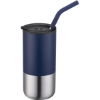 Promotional 16oz. Double Wall SS / PP Tumbler w/Silicone Sip Steel Straw Navy Blue S305-LD