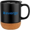 Promotional 12oz. Cork Bottom Ceramic Mug with Plastic Lid Black S353-LD