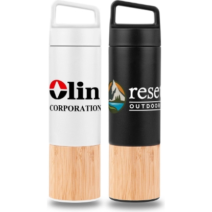 Custom 20oz. Bamboo-Wrapped Insulated Water Bottle with Handle & Po with Logo S842