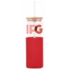 Promotional 18oz. Glass Tumbler with Bamboo Lid, Straw & Silicone Sleeve Red S900