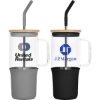 Custom 32oz. Glass Tumbler with Handle and Straw with Logo S918