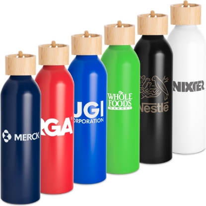 Custom Meriden Sustainable Aluminum Bottle with Bamboo Lid &Cotton with Logo S940