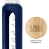 Promotional Bronte Glass Water Bottle 36 oz Navy Blue/Bamboo Brown S991