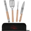 Promotional 4-Piece Bamboo BBQ Grill Set with Polyester Carry Case Black T667