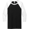 Custom BELLA+CANVAS Unisex 3/4-Sleeve Baseball Tee. Black/White